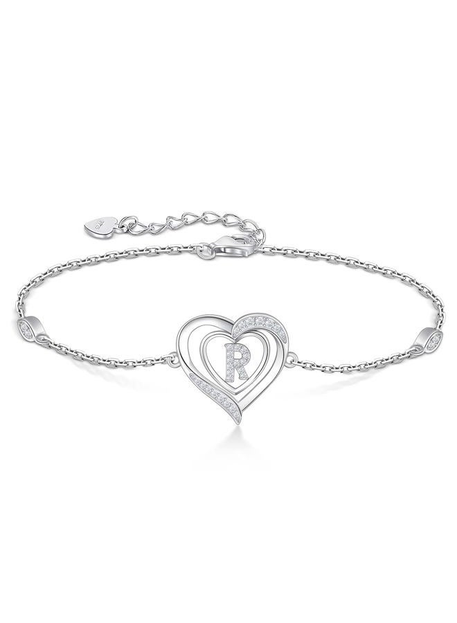 RIVIKO Heart Initial Bracelets for Women, 925 Sterling Silver Dainty Letter Bracelets , Personalized Initial Charm Alphabet Jewelry Valentines Christmas Anniversary Mother's Day Birthday Graduation - Image 1
