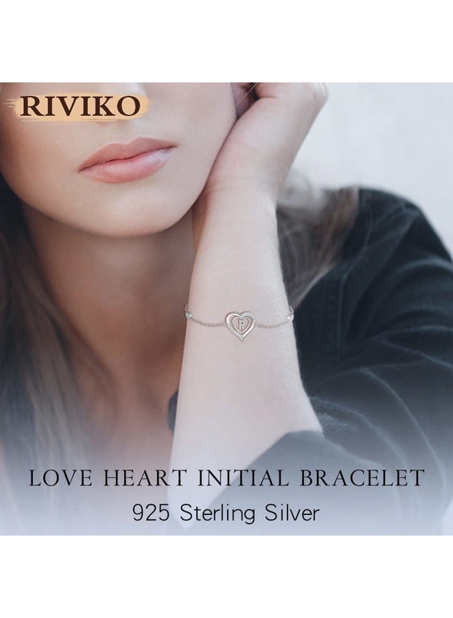 RIVIKO Heart Initial Bracelets for Women, 925 Sterling Silver Dainty Letter Bracelets , Personalized Initial Charm Alphabet Jewelry Valentines Christmas Anniversary Mother's Day Birthday Graduation - Image 3