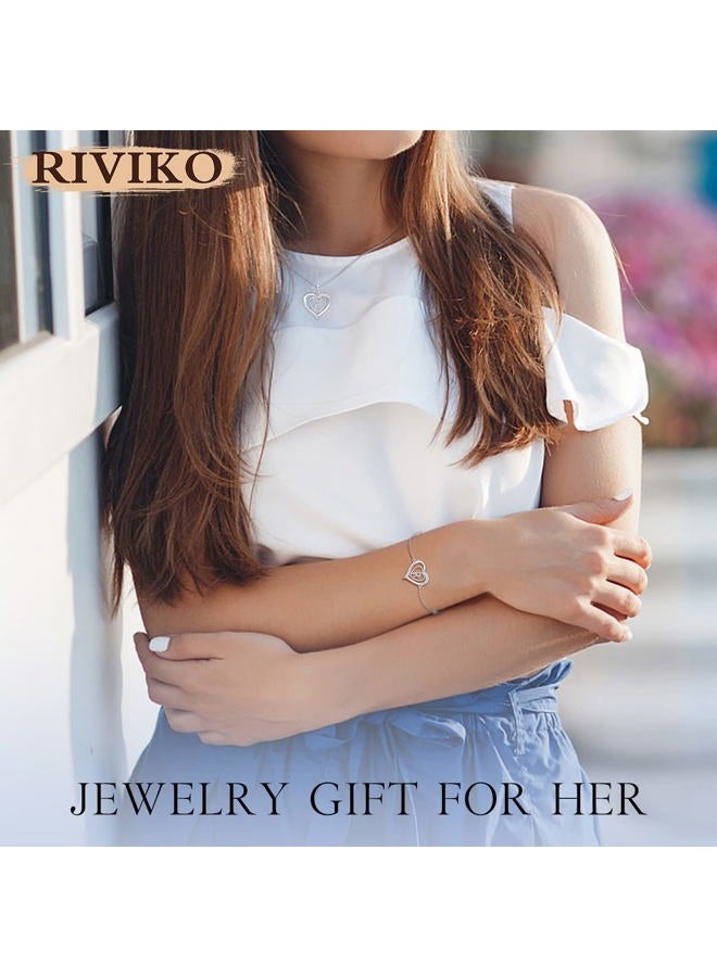 RIVIKO Heart Initial Bracelets for Women, 925 Sterling Silver Dainty Letter Bracelets , Personalized Initial Charm Alphabet Jewelry Valentines Christmas Anniversary Mother's Day Birthday Graduation - Image 4