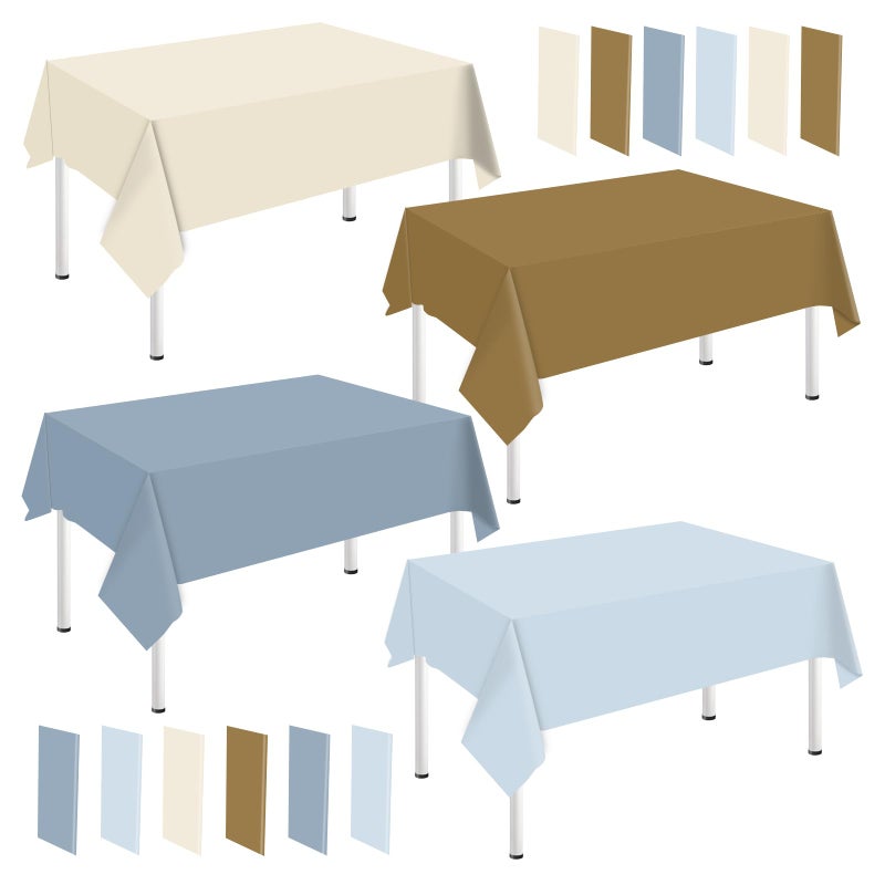 Whaline 4Pcs Bear Baby Shower Plastic Tablecloth Rectangle Table Cover Ivory Brown Blue Waterproof Table Cloth for Party Decoration Supplies, 54 x 108 Inch - Image 1