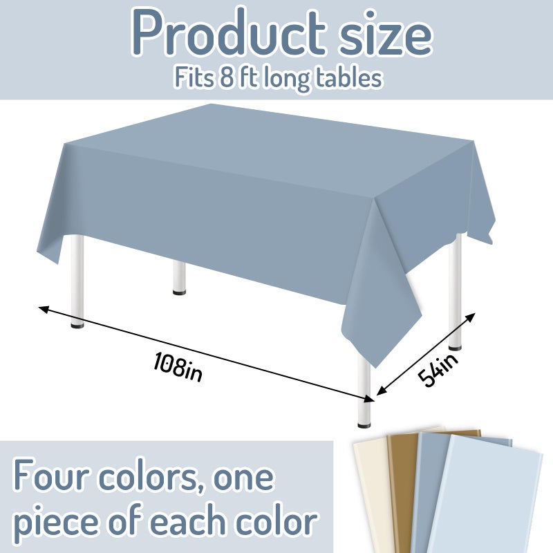 Whaline 4Pcs Bear Baby Shower Plastic Tablecloth Rectangle Table Cover Ivory Brown Blue Waterproof Table Cloth for Party Decoration Supplies, 54 x 108 Inch - Image 2