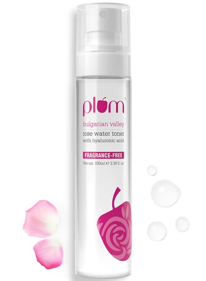 Plum Valley Rose water Toner For Face With Hyaluronic Acid and Bulgarian Rose Extracts Tightens Pores Instantly Hydrates  Balances pH Levels  Non Drying  Soft Spray Format All Skin types 100 ml - Image 1