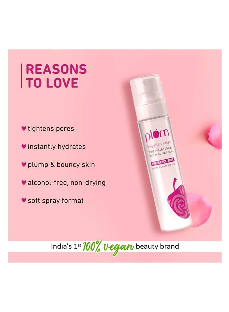 Plum Valley Rose water Toner For Face With Hyaluronic Acid and Bulgarian Rose Extracts Tightens Pores Instantly Hydrates  Balances pH Levels  Non Drying  Soft Spray Format All Skin types 100 ml - Image 2