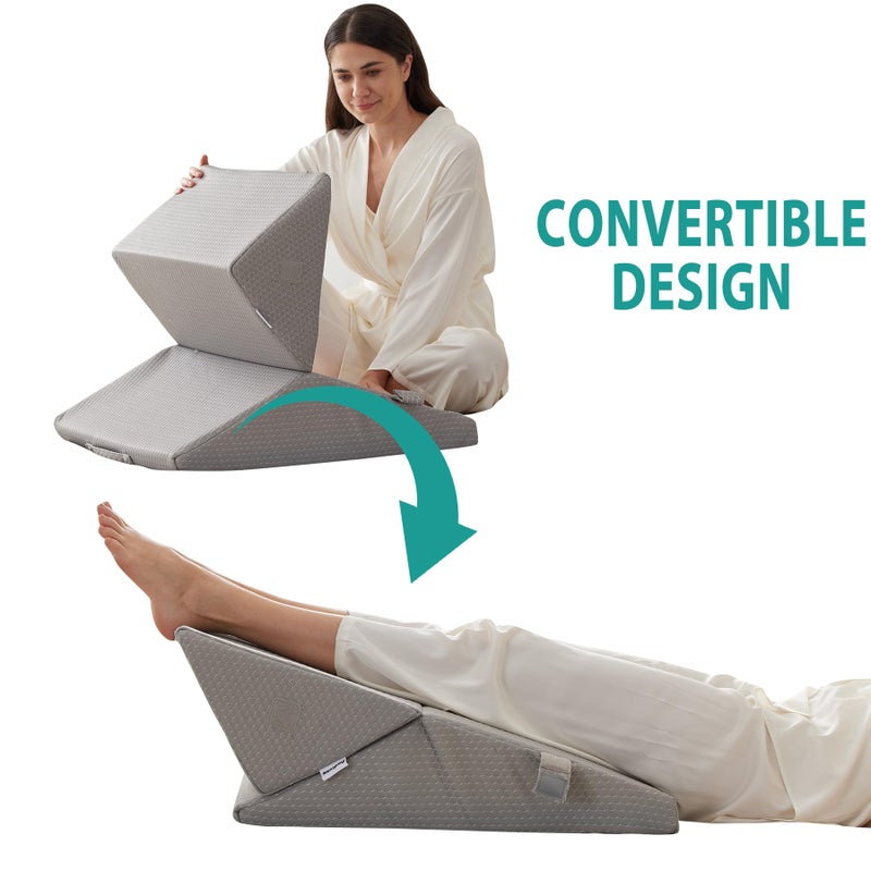 Bedluxe 3Pcs Orthopedic Bed Wedge Pillow Set, Foam Wedge Pillow Post Surgery for Back, Leg and Knee Support, Adjustable 9&12 Inch Folding Triangle Pillow for Sleeping, Acid Reflux, Snoring, Grey - Image 4