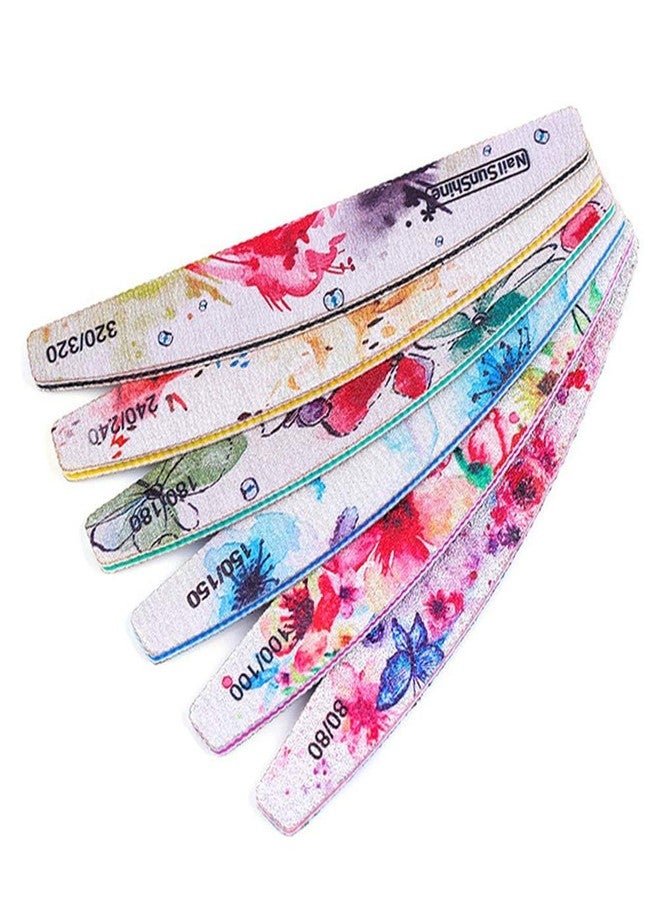 EBANKU 6 PCS Different Grit Nail Files and Buffers, Flower Pattern Emery Board (80-320 Grit) Professional Manicure Tools for Home and Salon Use - Image 1