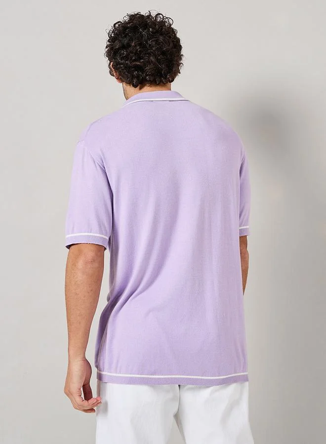 Styli Relaxed Fit Texture Shirt with Contrast Piped Detail