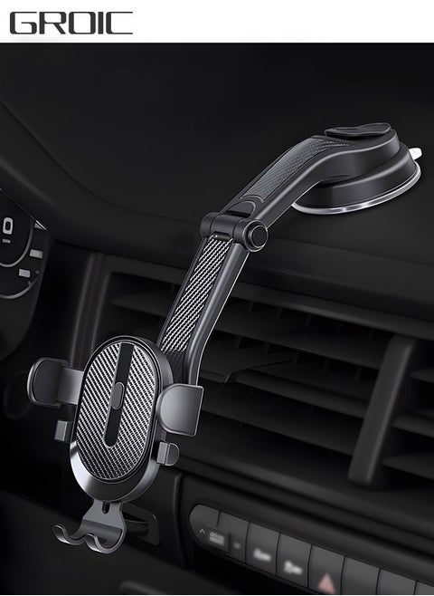 Car Phone Holder Mount, Universal Phone Mount for Car Dashboard Windshield Air Vent Long Arm Strong Suction Car Phone Holder  360 Degree Rotation Adjustable Dash Phone Stand