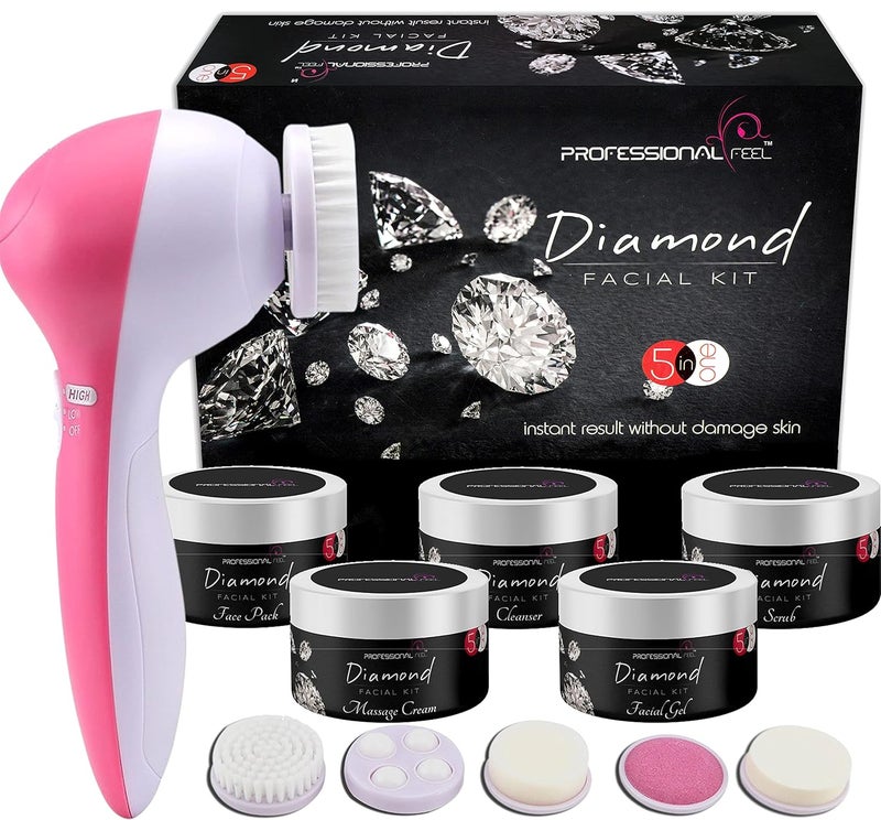 Professional Feel Diamond Facial Kit With 5 In 1 Face Massager Instant Radiance Shine Youthful Glow Facial Kit - Image 1