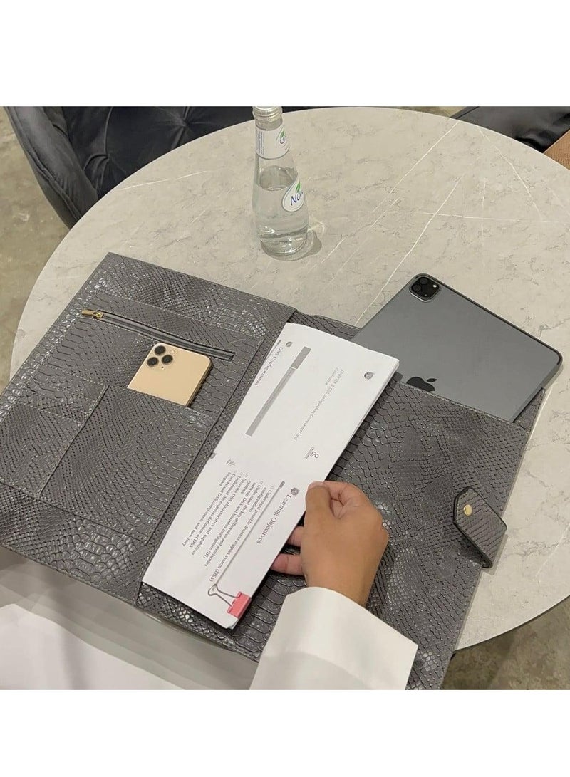 Pouch Bag, For daily Use, can carry the iPad, laptop, phone, important Documents, and all Your Cards, Leather, Gray  - Image 2