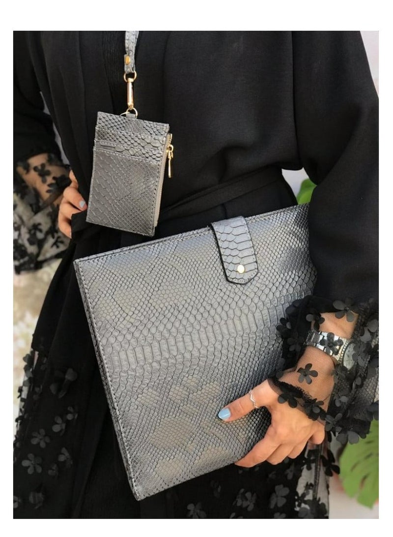 Pouch Bag, For daily Use, can carry the iPad, laptop, phone, important Documents, and all Your Cards, Leather, Gray  - Image 3