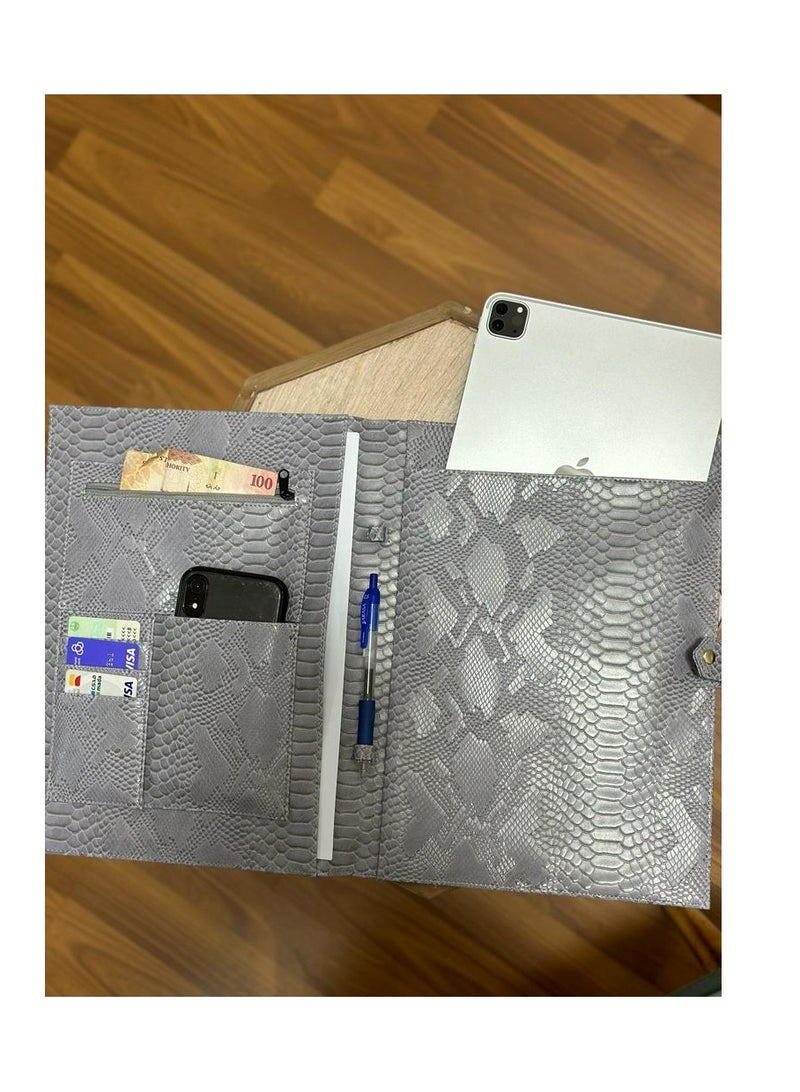 Pouch Bag, For daily Use, can carry the iPad, laptop, phone, important Documents, and all Your Cards, Leather, Gray  - Image 1