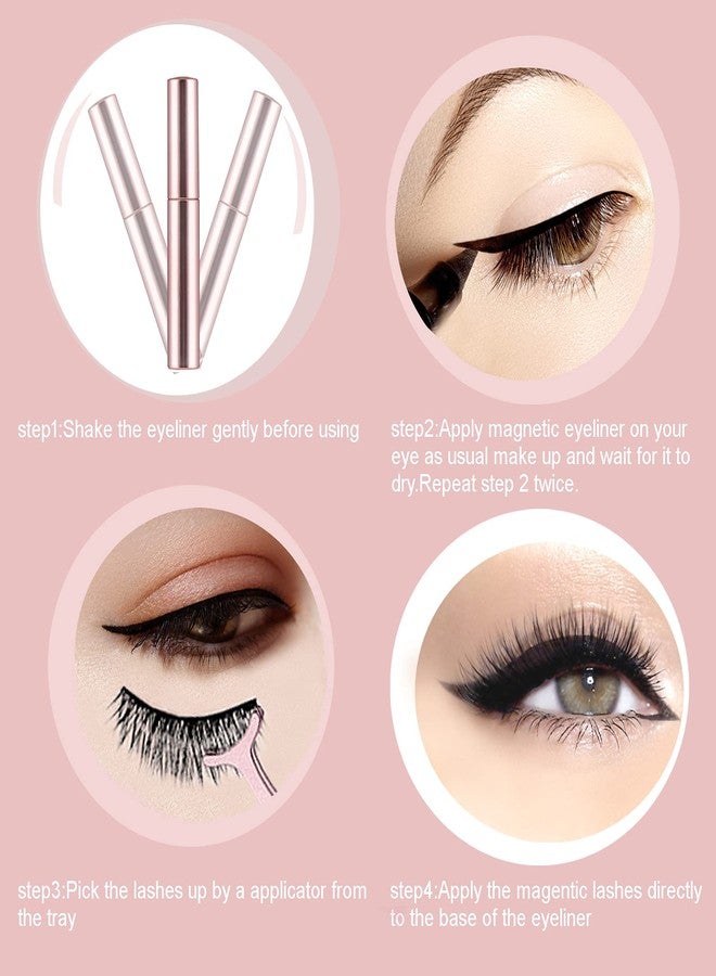 miaowang 6D Magnetic Brown Eyelashes and Magnetic Eyeliner Kit 3 Style with Tweezers (Brown No.2) - Image 3