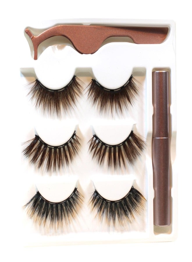 miaowang 6D Magnetic Brown Eyelashes and Magnetic Eyeliner Kit 3 Style with Tweezers (Brown No.2) - Image 2