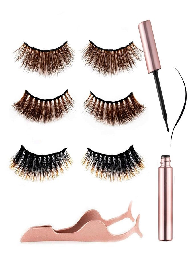 miaowang 6D Magnetic Brown Eyelashes and Magnetic Eyeliner Kit 3 Style with Tweezers (Brown No.2) - Image 1