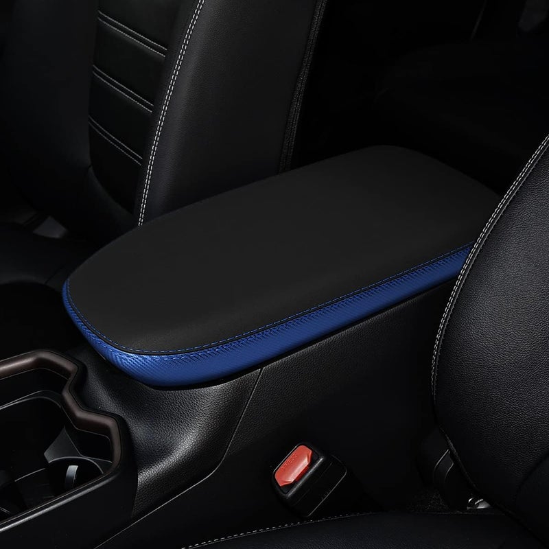 INTGET Center Console Armrest Cover for Toyota RAV4 Accessories 2025 2024 2023 2022 2021 2020 2019 Leather Middle Console Lid Cover Pad Protector Arm Rest Covering Car(Black with Blue) - Image 1