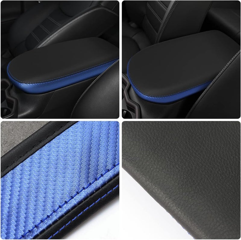 INTGET Center Console Armrest Cover for Toyota RAV4 Accessories 2025 2024 2023 2022 2021 2020 2019 Leather Middle Console Lid Cover Pad Protector Arm Rest Covering Car(Black with Blue) - Image 4