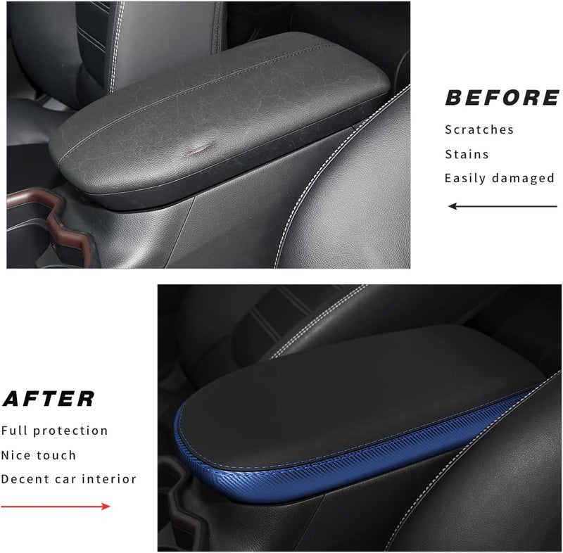 INTGET Center Console Armrest Cover for Toyota RAV4 Accessories 2025 2024 2023 2022 2021 2020 2019 Leather Middle Console Lid Cover Pad Protector Arm Rest Covering Car(Black with Blue) - Image 3