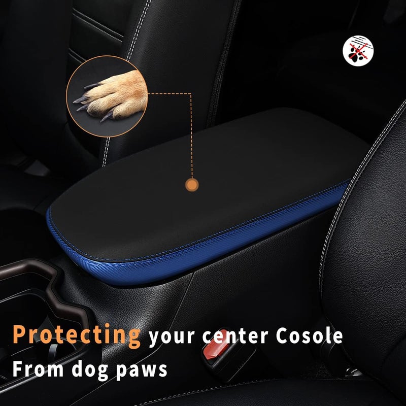 INTGET Center Console Armrest Cover for Toyota RAV4 Accessories 2025 2024 2023 2022 2021 2020 2019 Leather Middle Console Lid Cover Pad Protector Arm Rest Covering Car(Black with Blue) - Image 2