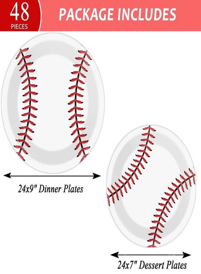 Wiooffen 48pcs Baseball Party Supplies Bundle Paper Plates Set Disposable Baseball Party Dinner Dessert Plate Birthday Tableware Decorations Favors for Boys and Girls, Including 24pcs 9" and 24pcs 7" Plates - Image 2
