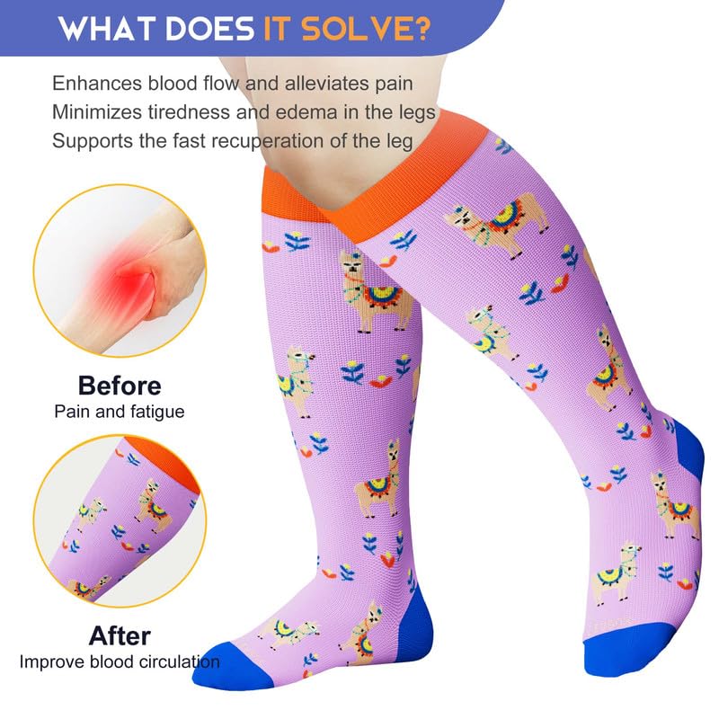 LEVSOX Wide Calf Compression Socks for Women Men Plus Size 15-20 mmHg Extra Large Knee High Support Sock for Nurses Pregnant Travel - Image 2