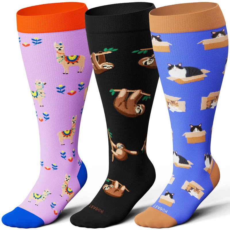 LEVSOX Wide Calf Compression Socks for Women Men Plus Size 15-20 mmHg Extra Large Knee High Support Sock for Nurses Pregnant Travel - Image 1