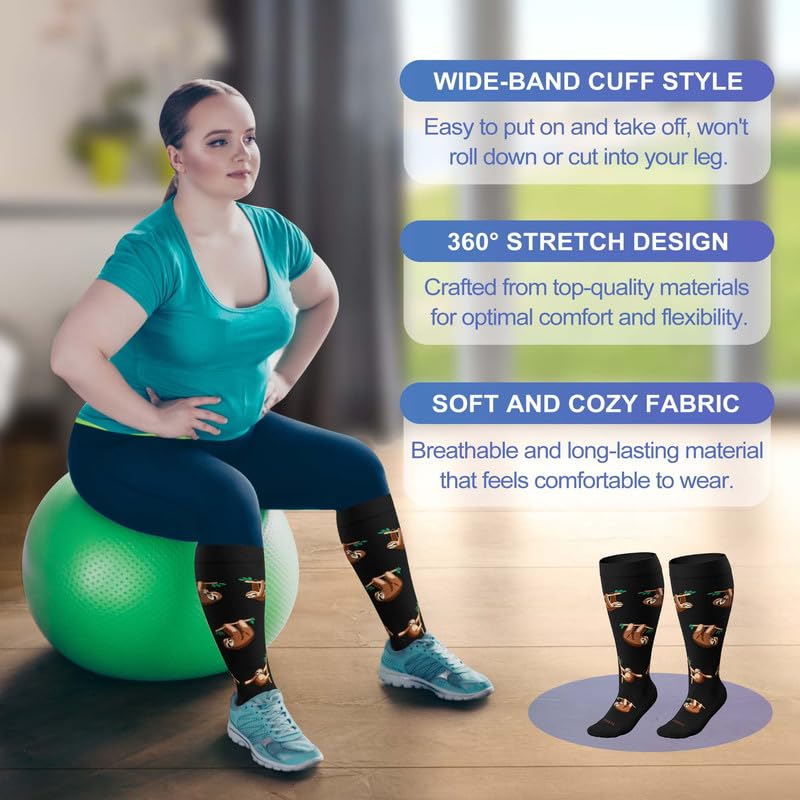 LEVSOX Wide Calf Compression Socks for Women Men Plus Size 15-20 mmHg Extra Large Knee High Support Sock for Nurses Pregnant Travel - Image 3