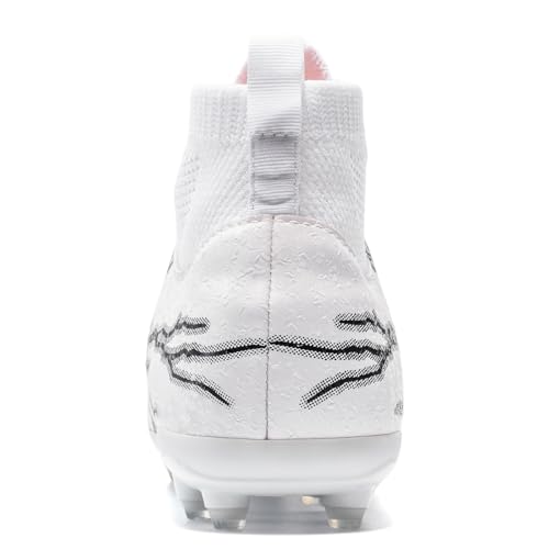HRJR Kids Soccer Cleats Boys Girls Training Football Cleats Youth High-top Soccer Shoes for Little/Big Professional Athletic Outdoor Football Shoes White 7 Big Kid - Image 5