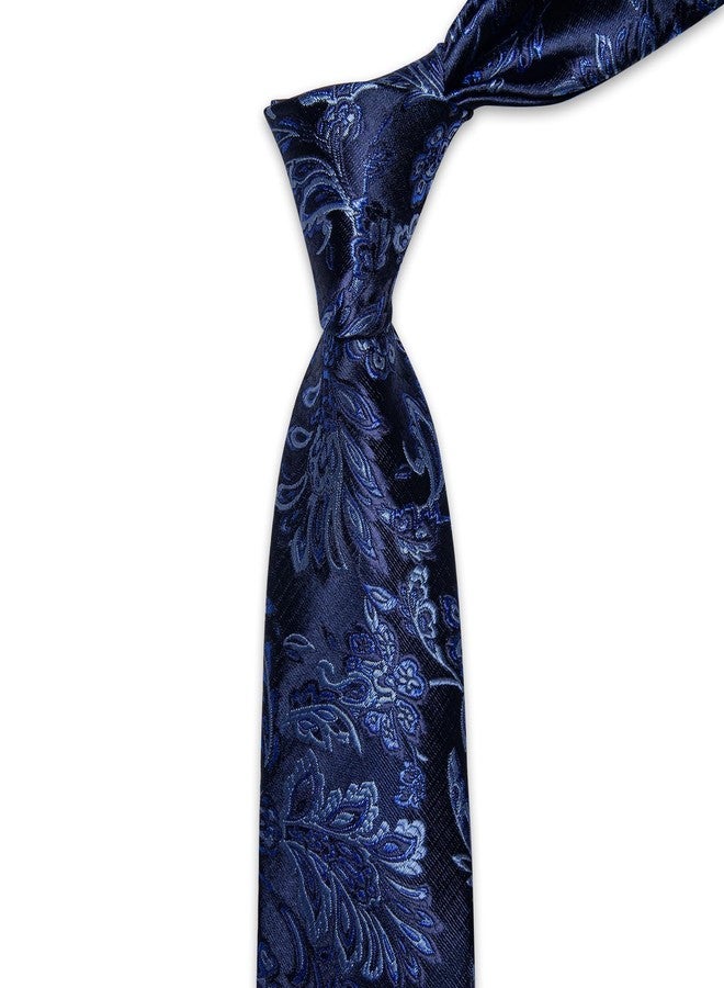 YourTies Paisley Tie Sets Floral Necktie Handkerchief Cufflinks Set Silk Woven Ties Business Wedding Party, A Navy Blue Floral, M - Image 5