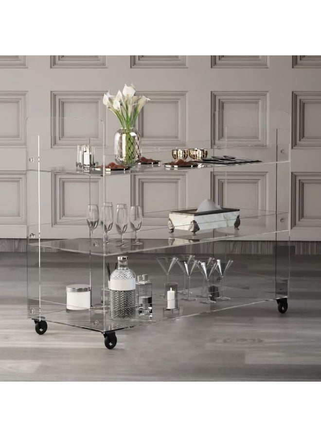 Horoof Market Horoof Home® Elegant Transparent Buffet Trolley – 3-Tier Plexiglass Serving Cart with Spacious Design for Stylish Food Presentation  - Image 2