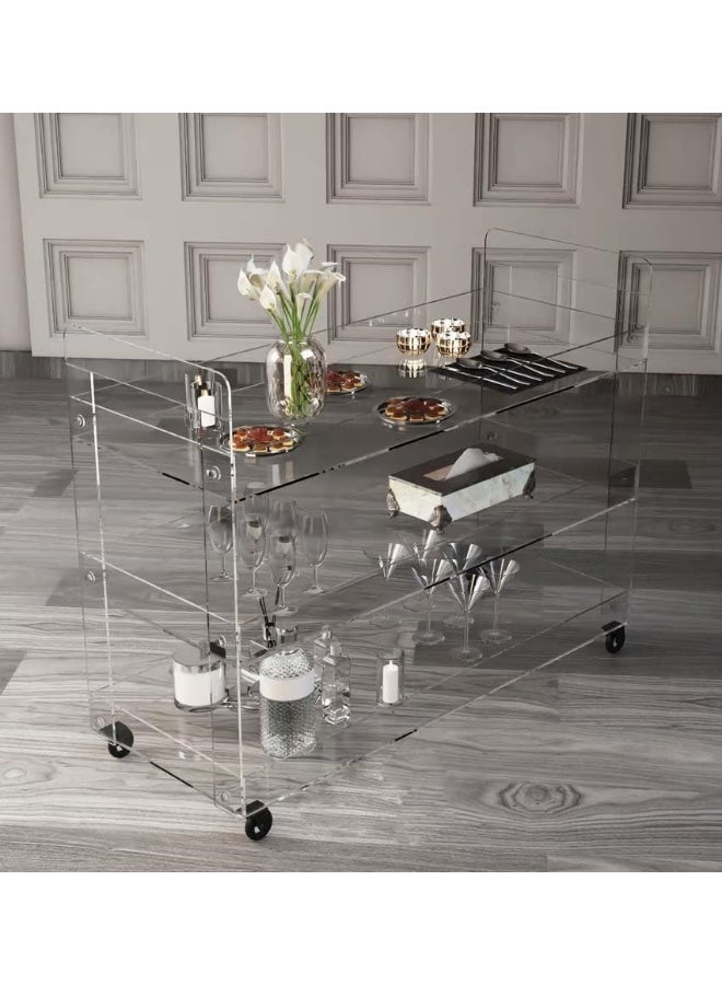 Horoof Market Horoof Home® Elegant Transparent Buffet Trolley – 3-Tier Plexiglass Serving Cart with Spacious Design for Stylish Food Presentation  - Image 1