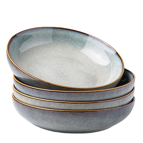 AmorArc 8.5'' Large Ceramic Pasta Bowls, 36oz Stoneware Pasta Serving Bowls Set of 4 for Kitchen, Wide Bowls for Pasta,Salad,Oatmeal, Microwave Safe, Reactive Glaze-Ocean - Image 1