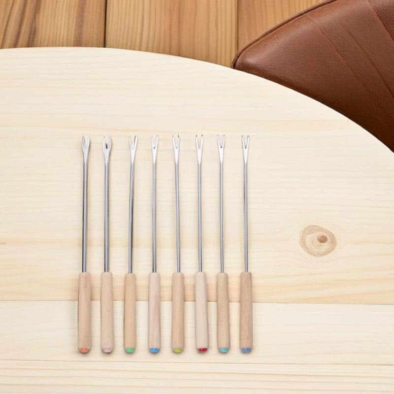12Pcs Stainless Steel Fondue Forks Set with Heat-Resistant Wooden Handles, 9.43-Inch Cheese and Fruit Dipping Sticks for Chocolate Fountain and Dessert Serving - Image 3