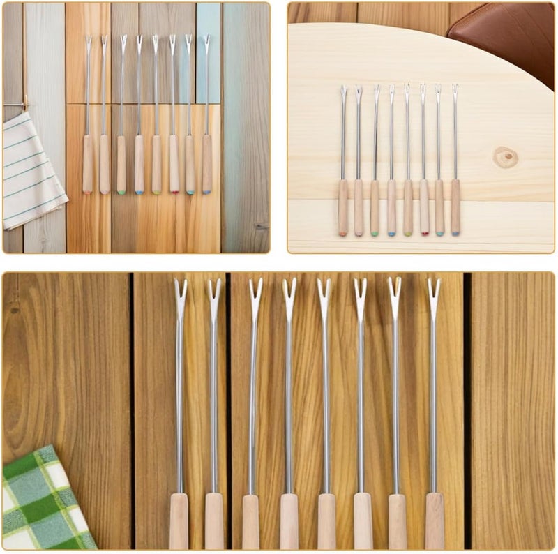 12Pcs Stainless Steel Fondue Forks Set with Heat-Resistant Wooden Handles, 9.43-Inch Cheese and Fruit Dipping Sticks for Chocolate Fountain and Dessert Serving - Image 2