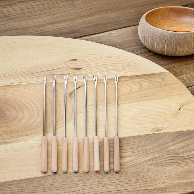 12Pcs Stainless Steel Fondue Forks Set with Heat-Resistant Wooden Handles, 9.43-Inch Cheese and Fruit Dipping Sticks for Chocolate Fountain and Dessert Serving - Image 5