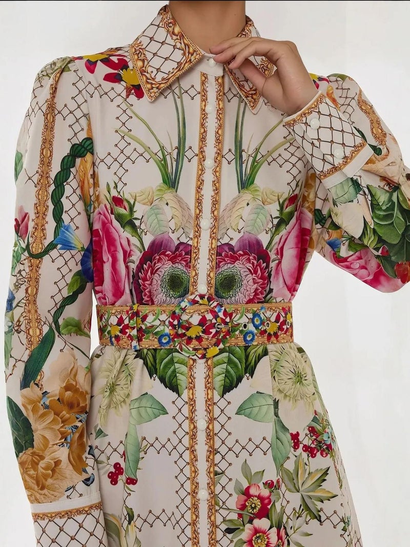HICCUP Printed Long Sleeve Maxi Dress with Belt - Image 2