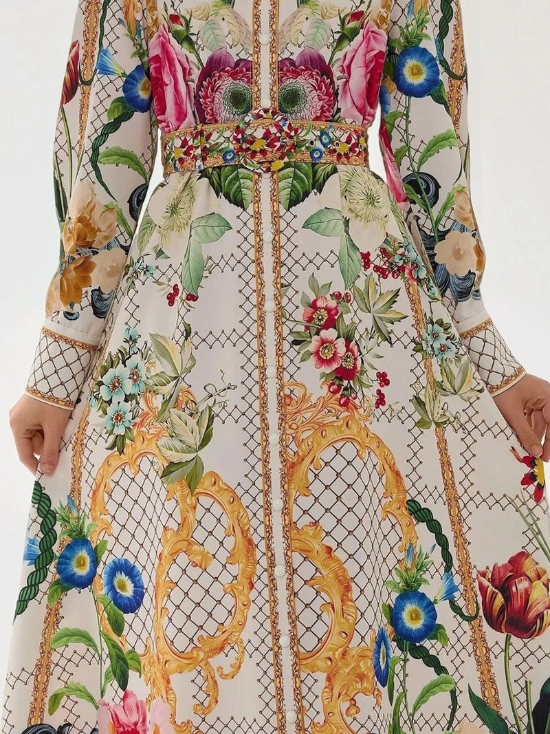 HICCUP Printed Long Sleeve Maxi Dress with Belt - Image 3