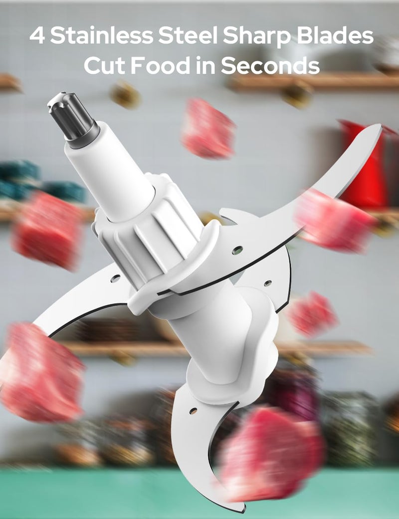 UN1QUE Electirc Chopper for Kicthen, Meat Grinders, 2 Speed Modes, One Touch Operation, 304 Stainless Steel Bowl Food Processor with Egg Whisk & Egg Beater, for Vegetables, Meat, Onion, Garlic, Mince - Image 3