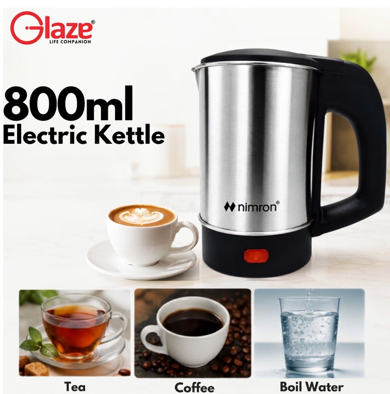 nimron Electric Kettle 800ml Stainless Steel Portable Water Boiler 1000W Fast Boil with Auto Shut-Off, Dry Boil Protection, Food Grade Interior, Compact Tea Coffee Kettle for Home Office Travel, NR192EK, Silver/Black - Image 1