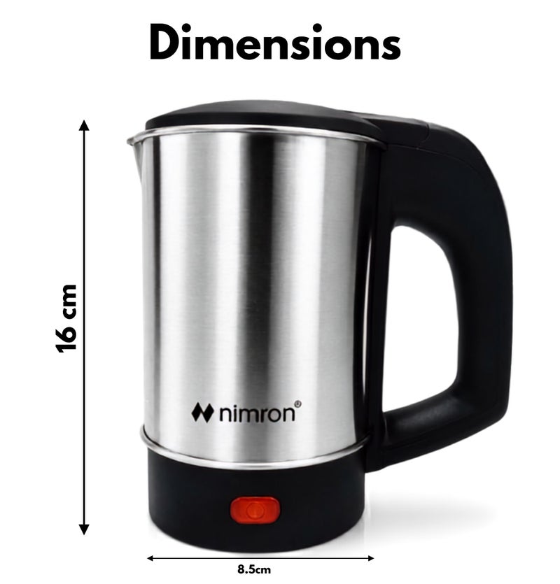 nimron Electric Kettle 800ml Stainless Steel Portable Water Boiler 1000W Fast Boil with Auto Shut-Off, Dry Boil Protection, Food Grade Interior, Compact Tea Coffee Kettle for Home Office Travel, NR192EK, Silver/Black - Image 4