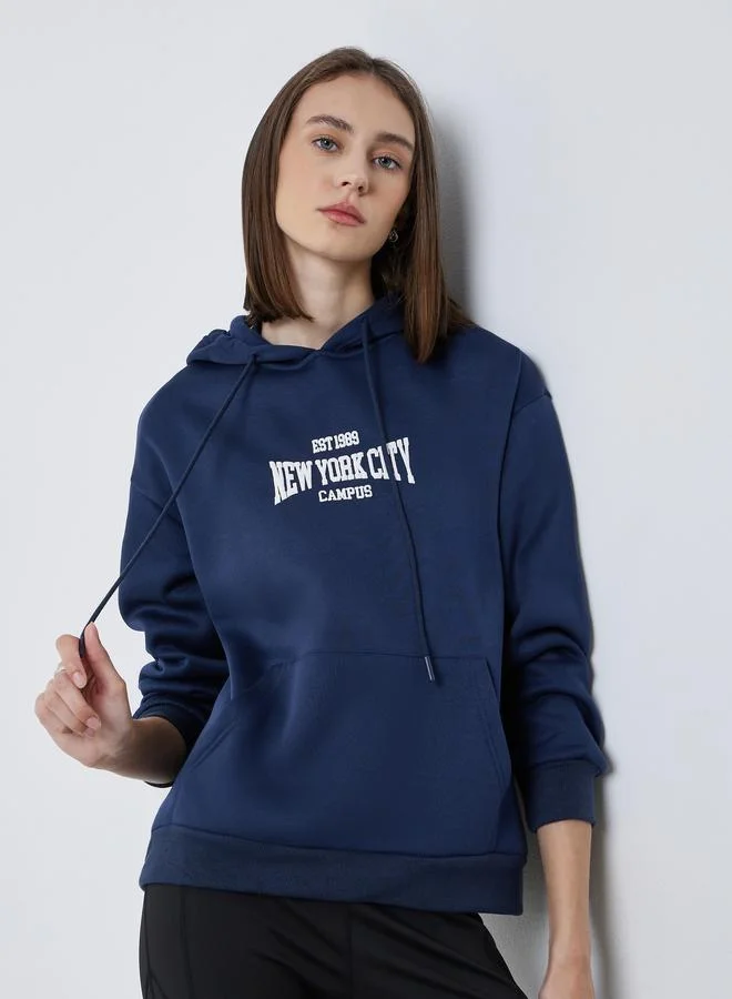 Styli Regular Fit Graphic Hoodie with Front Pocket