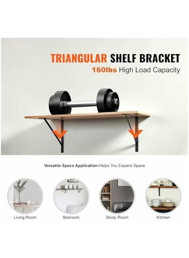 6 Pcs 12 Inch Heavy Duty Floating Shelf Brackets 160 Lbs Capacity Matte Black Steel - Image 3