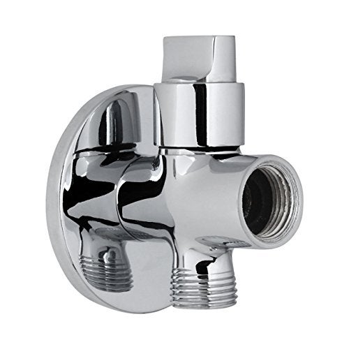 Kamal Brass Tee Valve Cock Flute with Wall Flange | Twin Elbow Valve Faucet | 1/2 Inch BSP Standard Male | Chrome Finish - Silver (Pack of 1) - Image 1