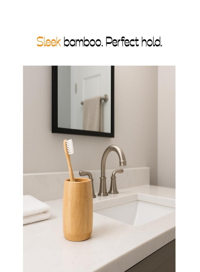 ABBI NIMO Natural Bamboo Toothbrush Holder, Simple Minimal Cylindrical Tumbler for Bathroom Countertop, Unbreakable Makeup Brush or Pen Organizer, Desktop Accessory - Image 2