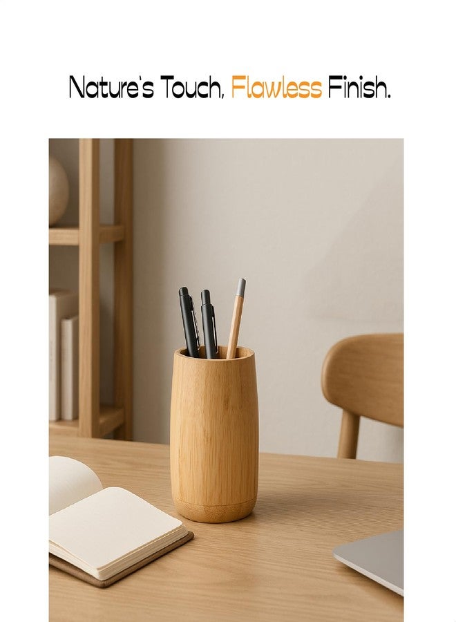 ABBI NIMO Natural Bamboo Toothbrush Holder, Simple Minimal Cylindrical Tumbler for Bathroom Countertop, Unbreakable Makeup Brush or Pen Organizer, Desktop Accessory - Image 5