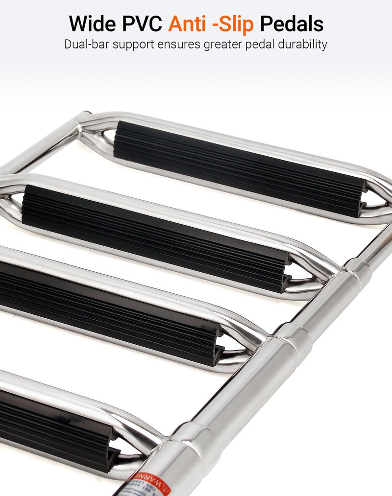 Mojiate 4-Step Stainless Steel Telescoping Dock Ladder for Pontoon Boats - Heavy Duty 600lbs Capacity, Foldable Rear Entry Swim Ladder with Wide Anti-Slip Pedals & Handrails - Image 4