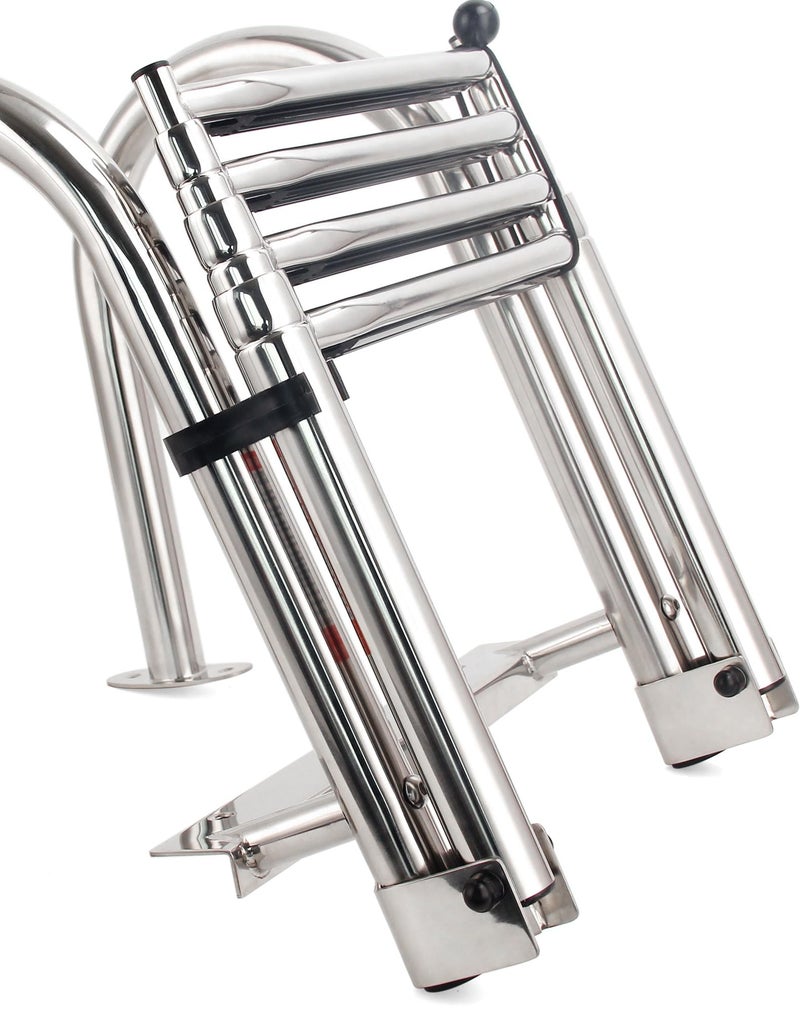 Mojiate 4-Step Stainless Steel Telescoping Dock Ladder for Pontoon Boats - Heavy Duty 600lbs Capacity, Foldable Rear Entry Swim Ladder with Wide Anti-Slip Pedals & Handrails - Image 5