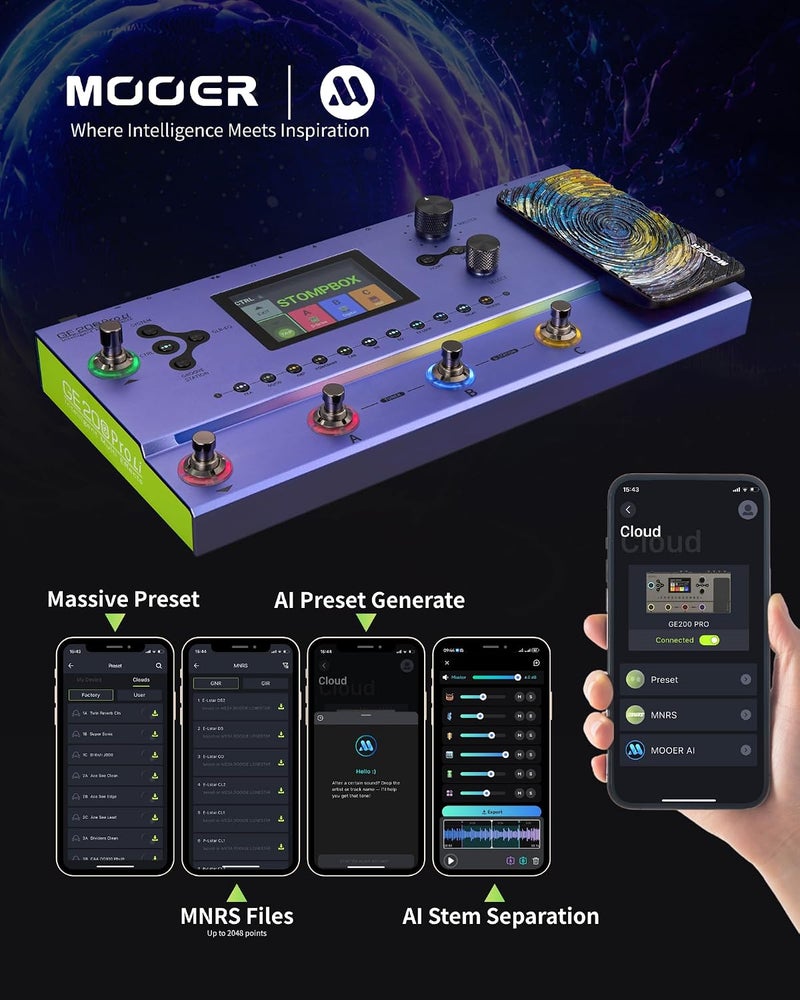 MOOER GE200 Pro Li Amp Modelling Guitar Multi Effects Pedal - Battery Powered Processor for Live and Studio Use - Image 2