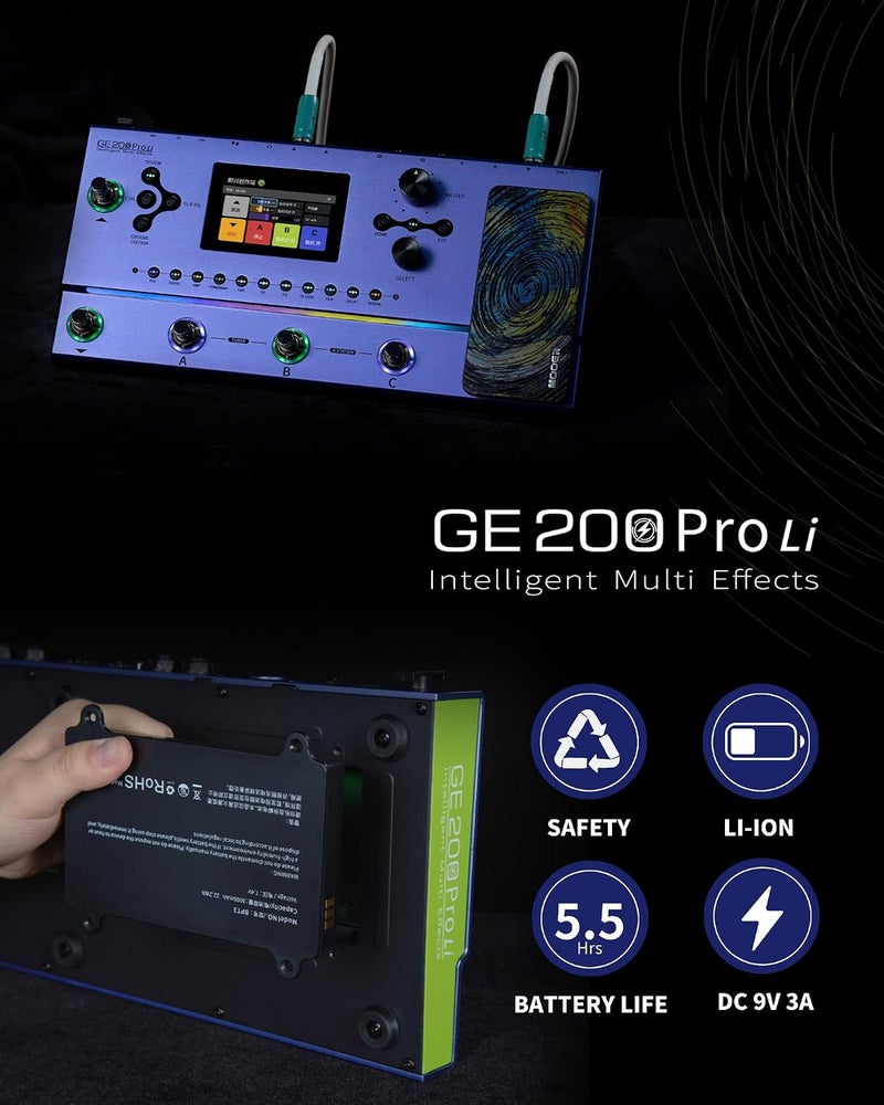 MOOER GE200 Pro Li Amp Modelling Guitar Multi Effects Pedal - Battery Powered Processor for Live and Studio Use - Image 4