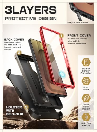 SUPCASE for Samsung Galaxy S25 Ultra Case with Stand (Unicorn Beetle Pro), [2 Front Frames] [Built-in Screen Protector & Belt-Clip] Military-Grade Protection Phone Case for S25 Ultra 6.9 Inch, Ruddy - Image 5