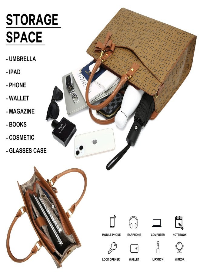 Queenoris Briefcase Tote Bag for Women, 15.6 inch Laptop Large Capacity Computer Bag Office Top Handle Handbag Work Bags - Image 4